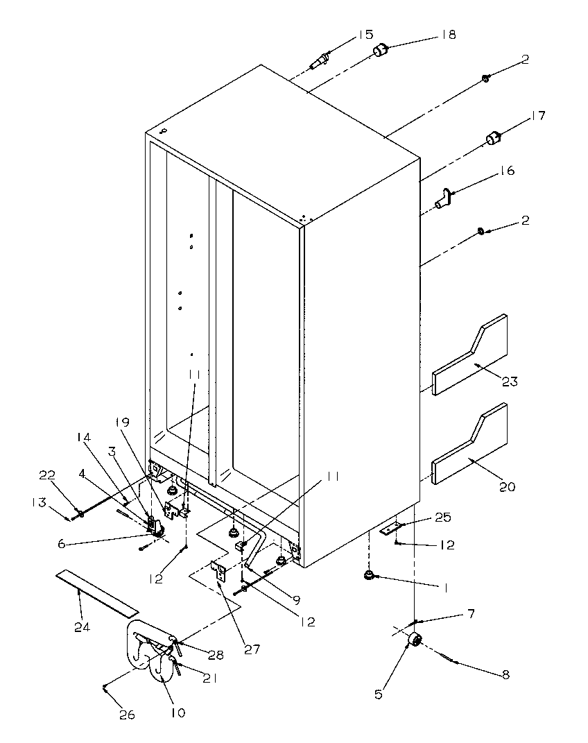 Amana GSDE3201SW-P1190901WW drain and rollers diagram