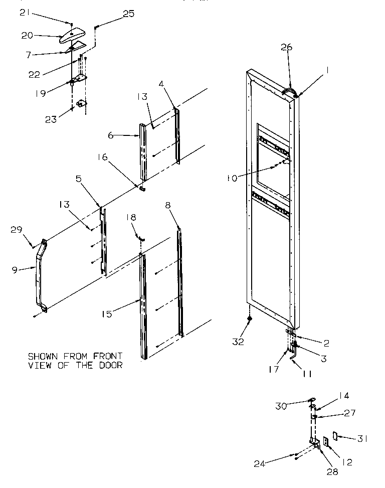 Amana SSD21SW-P1193901WW freezer door hinge & trim diagram