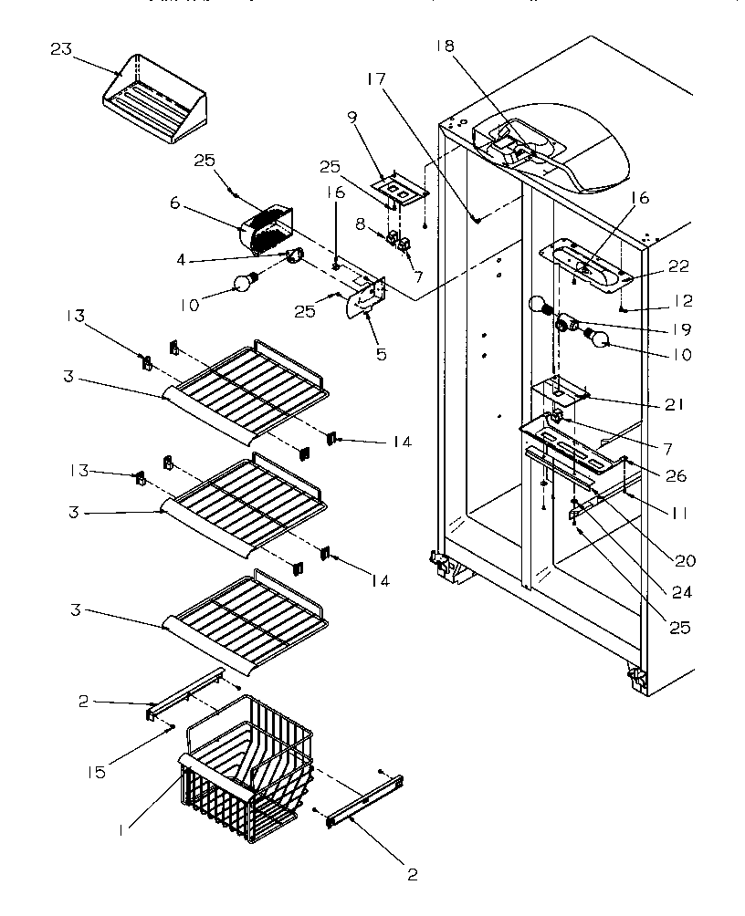 Amana SSD21SW-P1193901WW freezer shelving & ref light diagram