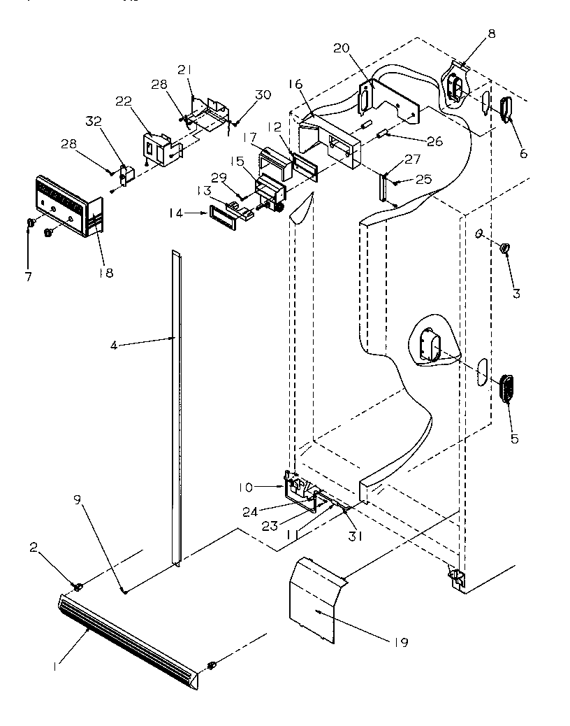 Amana SSD21SW-P1193901WW controls and cabinet (ref/frz) diagram