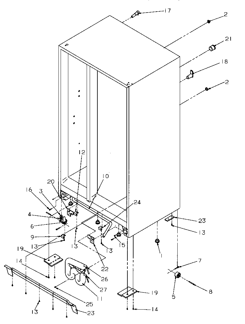 Amana SSD21SW-P1193901WW drain system and rollers diagram