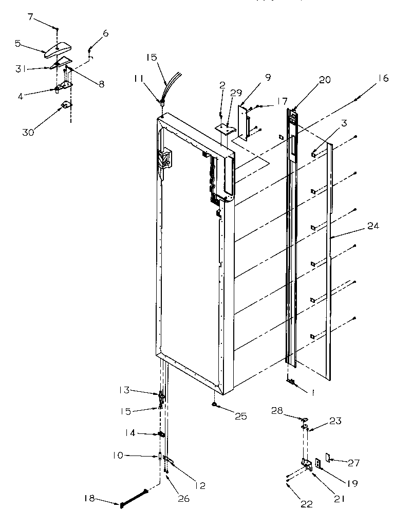 Amana SRDE27S3W-P1190601WW door hinge and trim (ref) diagram