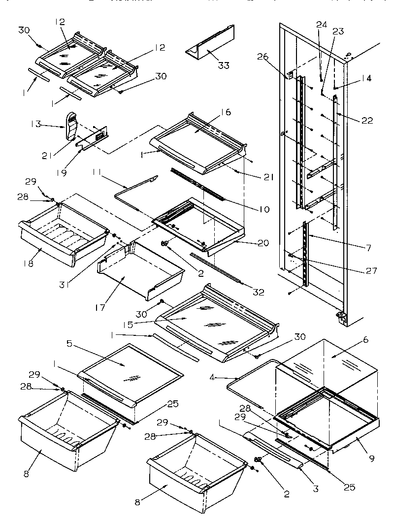 Amana SRDE27S3W-P1190601WW shelving and drawers (ref) diagram