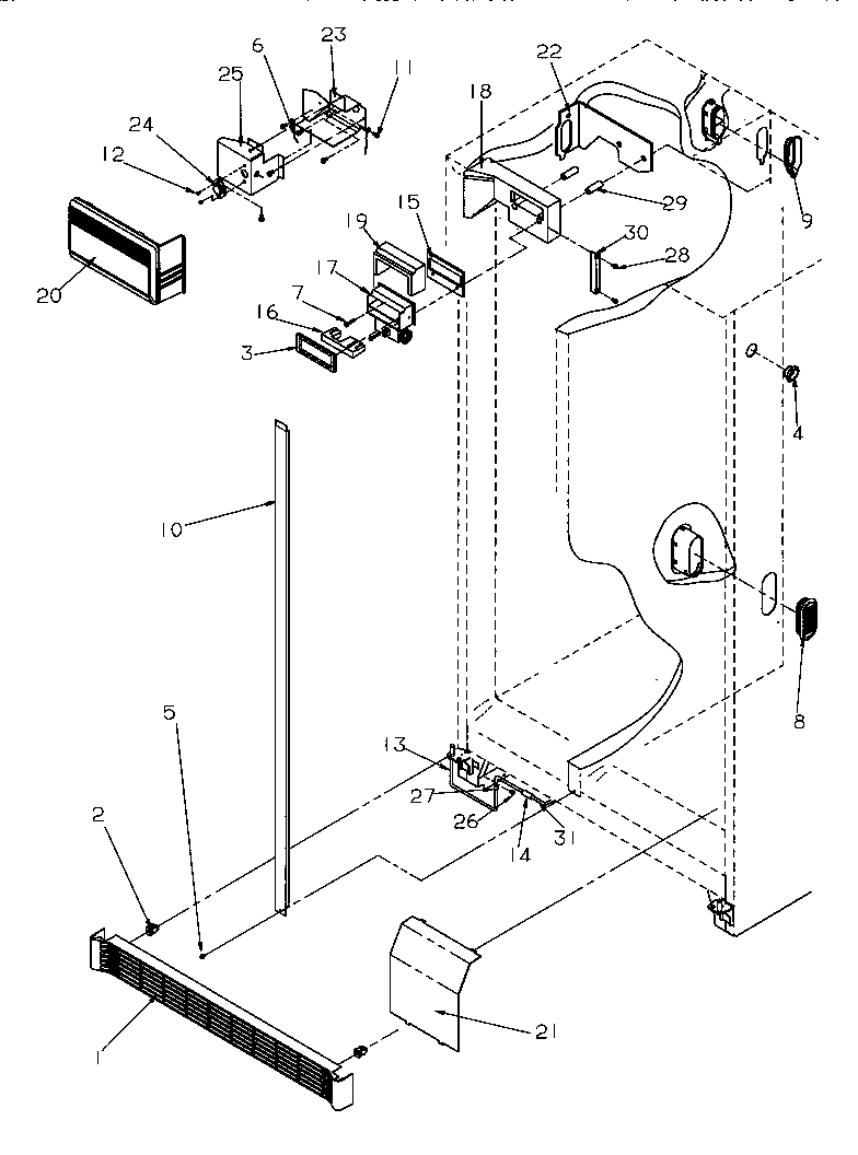 Amana SRDE27S3W-P1190601WW controls and cabinet (ref/frz) diagram