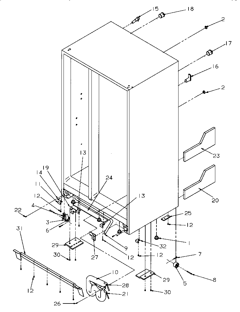 Amana SRDE27S3W-P1190601WW drain and rollers diagram