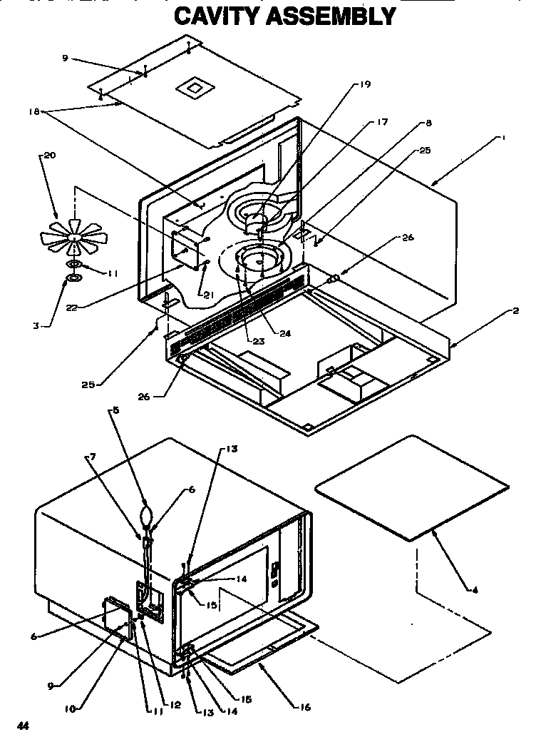 Amana E2900ST/P1189401M cavity assembly diagram