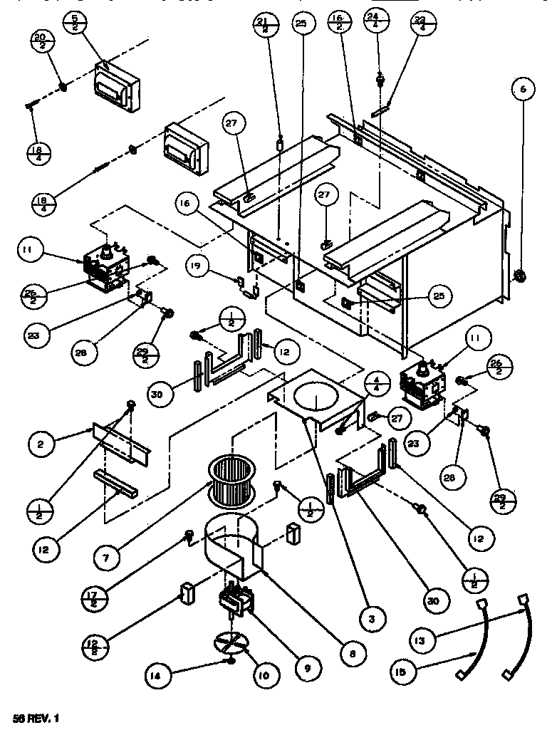 Amana MC5214MP/P1165402M motor blower/magnetron diagram