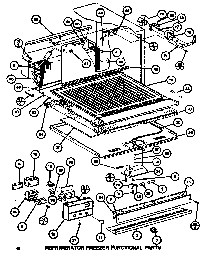 Amana TM516G1-P7655601W functional parts (ref/frz) diagram