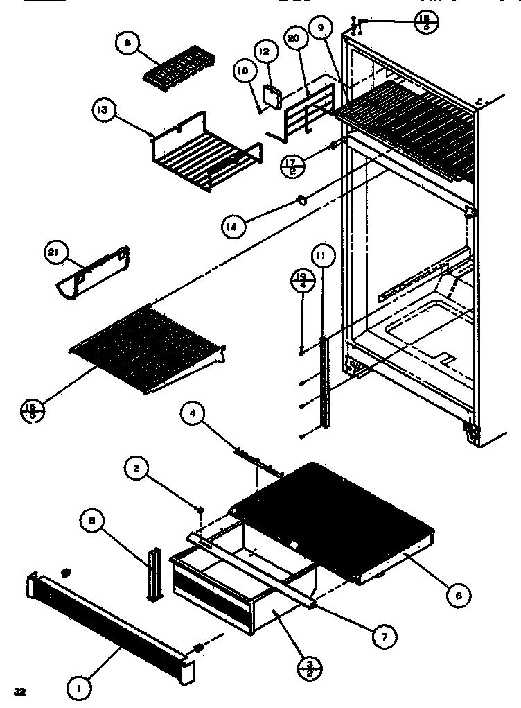 Amana TR518IQ-P1135703W cabinet shelving (tm516q1/p1135705w) diagram