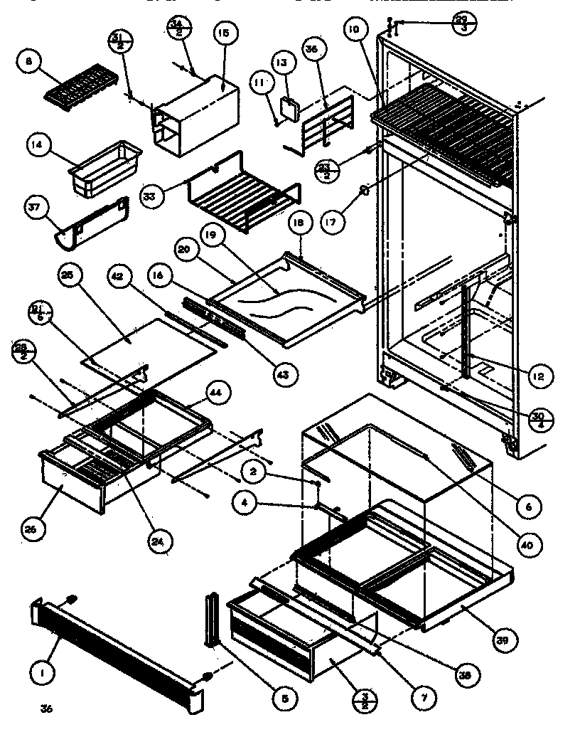 Amana TR518IQ-P1135703W cabinet shelving (tr520q1/p1135702w) diagram