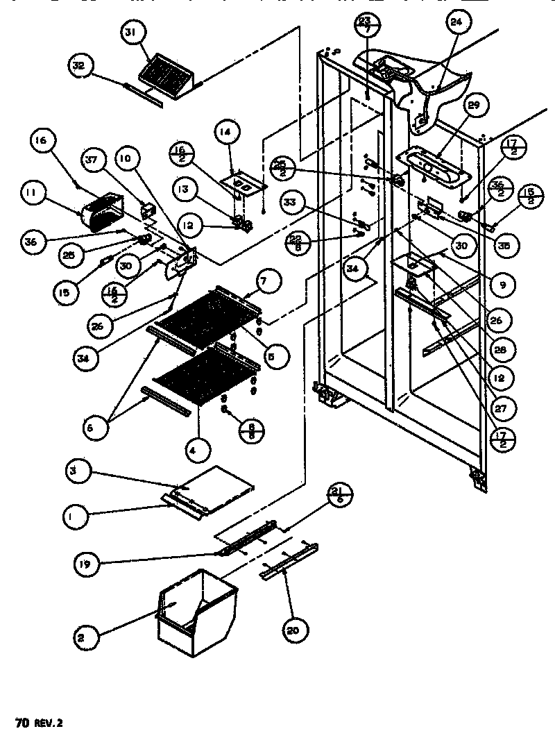 Amana SXDT522J-P7845304W freezer shelving & ref light diagram