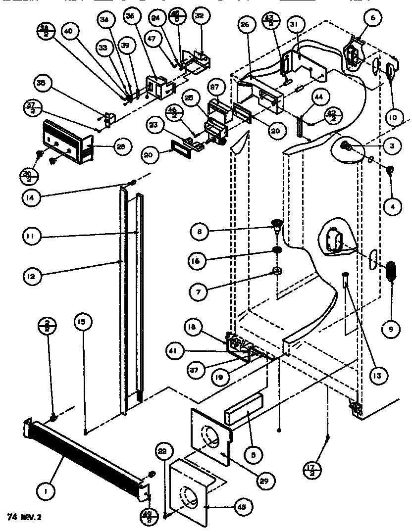 Amana SXDT522J-P7845304W controls & cabinet (ref/frz) diagram