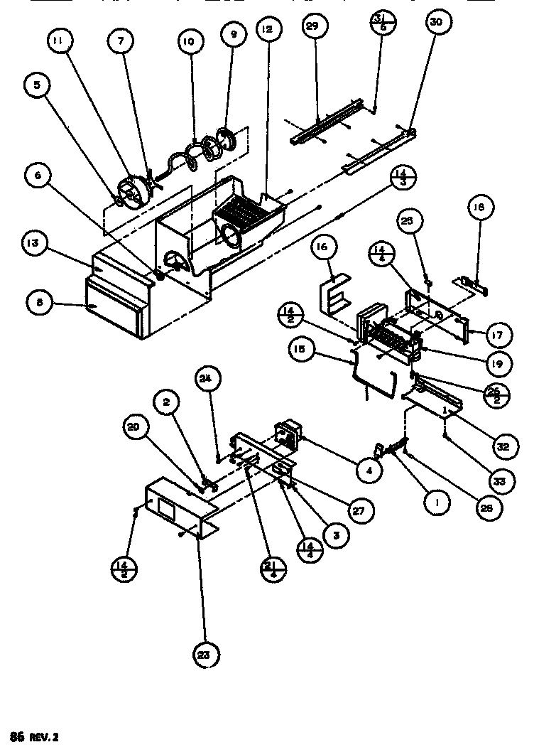 Amana SXDT522J-P7845304W ice bucket & icemaker diagram
