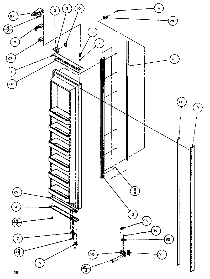Amana SB520K-P1140701W door/hinge/trim freezer diagram