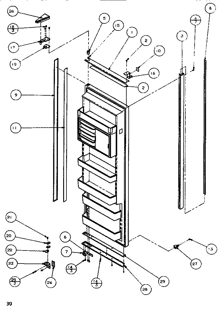 Amana SB520K-P1140701W door/hinge/trim refrigerator diagram