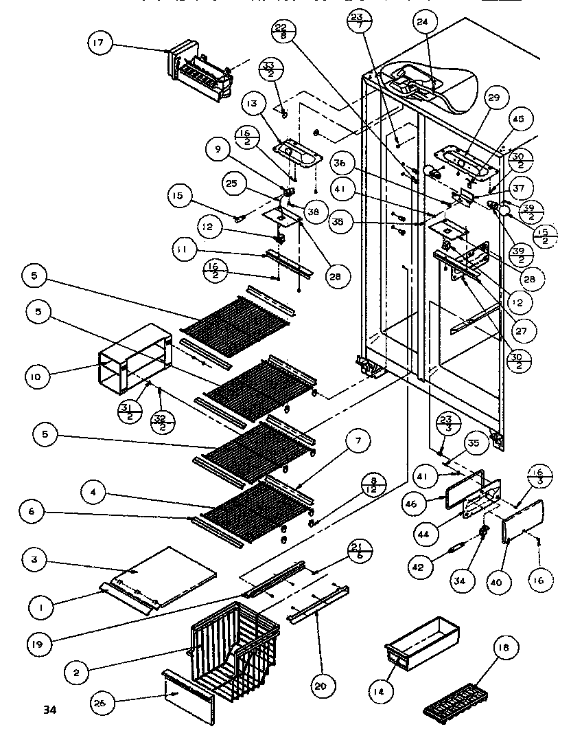 Amana SB520K-P1140701W freezer shelving & ref light diagram