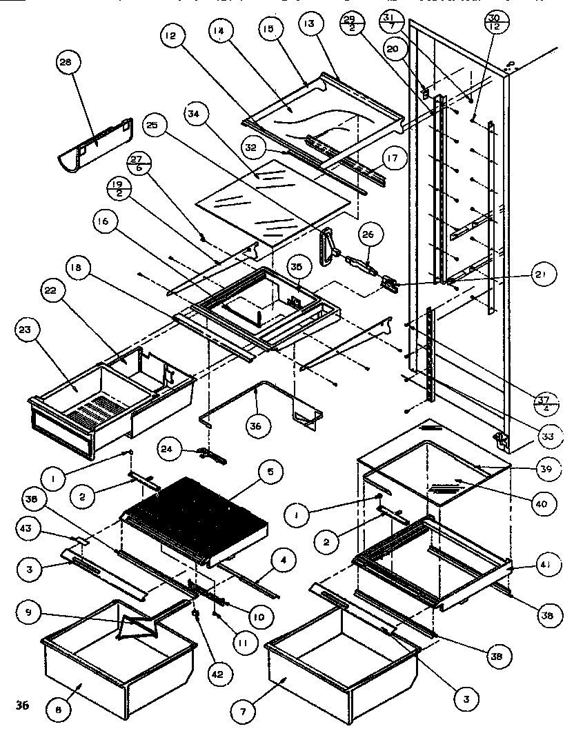 Amana SB520K-P1140701W shelving & drawers (ref) diagram