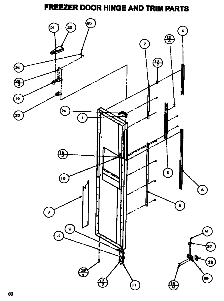 Amana SXDE528MW-P1173401W door/hinge/trim freezer diagram
