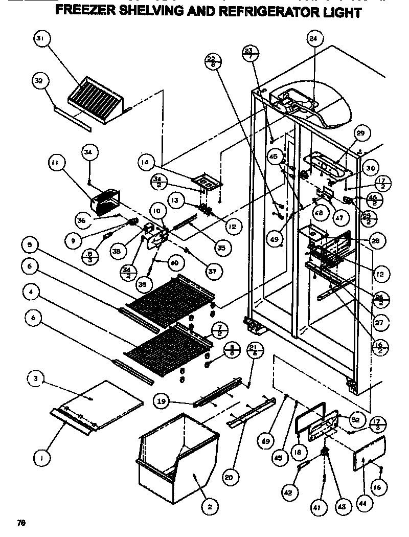 Amana SXDE528MW-P1173401W freezer shelving & ref light diagram