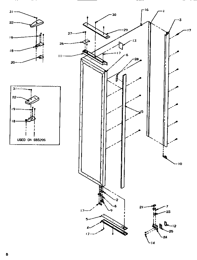 Amana SB520SW-P1185001WW door/hinge/trim freezer diagram