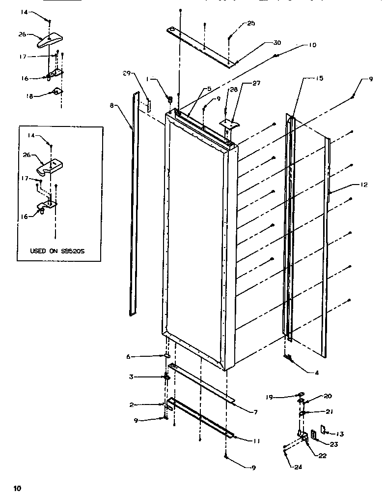 Amana SB520SW-P1185001WW door/hinge/trim refrigerator diagram