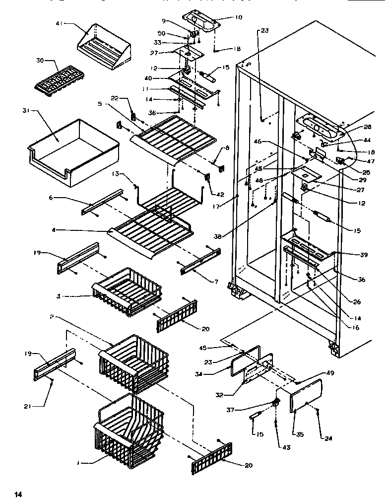 Amana SB520SW-P1185001WW freezer shelving & ref light diagram