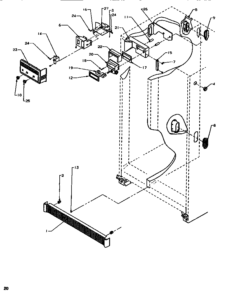 Amana SB520SW-P1185001WW controls & cabinet (ref/frz) diagram