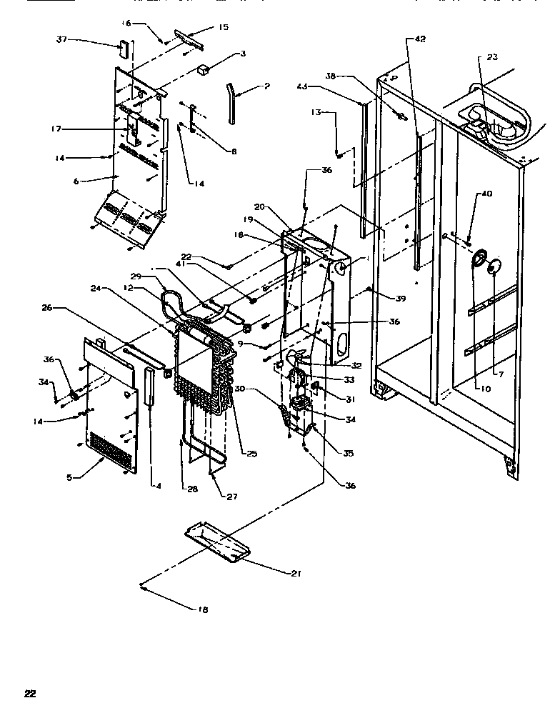 Amana SB520SW-P1185001WW evaporator & handling (freezer) diagram
