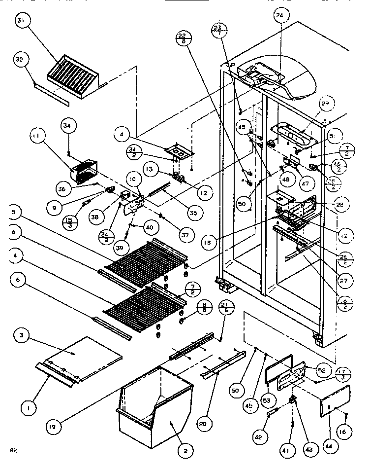 Amana SXDE526M-P1164001W freezer shelving & ref light diagram