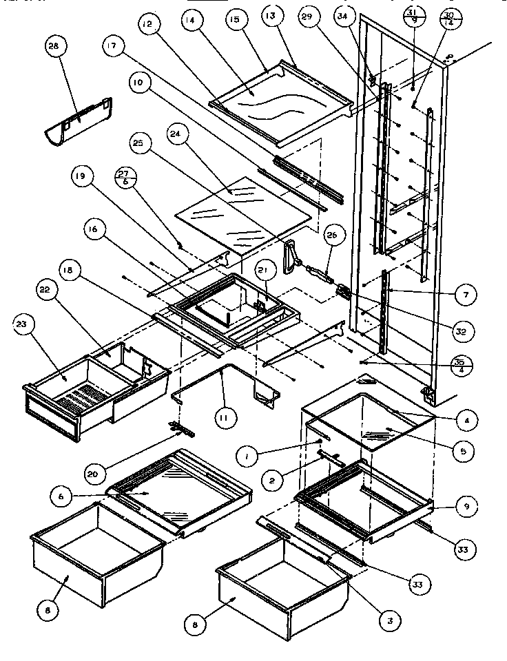 Amana SXDE526M-P1164001W shelving & drawers (ref) diagram