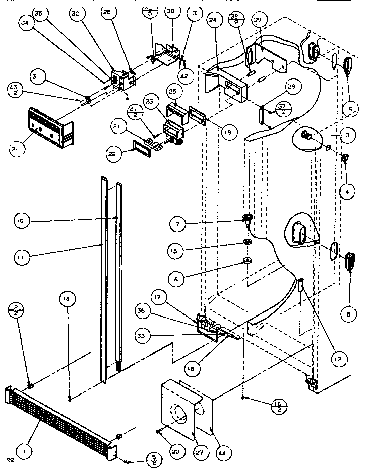 Amana SXDE526M-P1164001W controls & cabinet (ref/frz) diagram