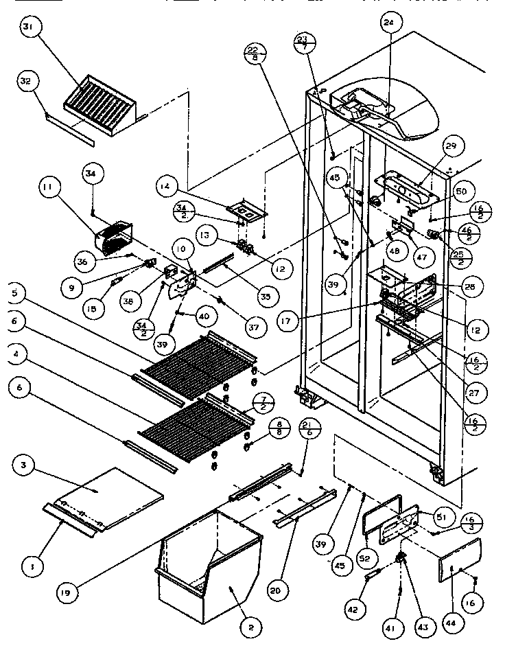 Amana SXDE522K-P1109902W freezer shelving & ref light diagram