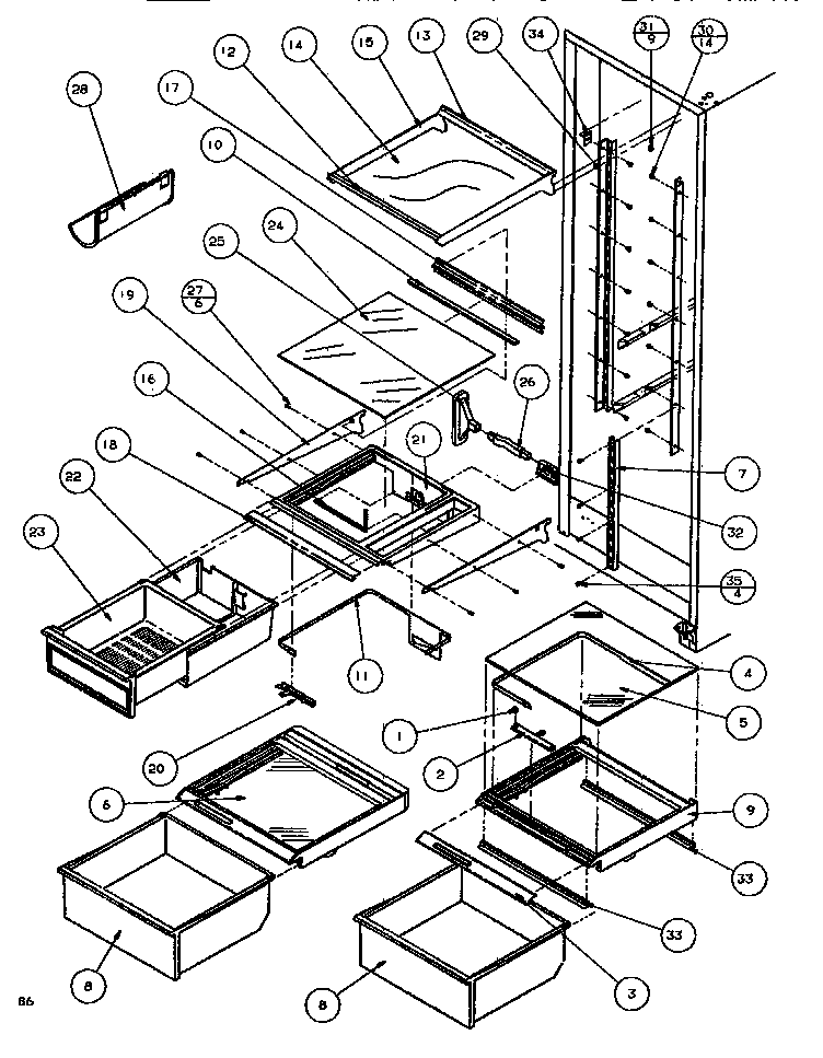 Amana SXDE522K-P1109902W shelving & drawers (ref) diagram