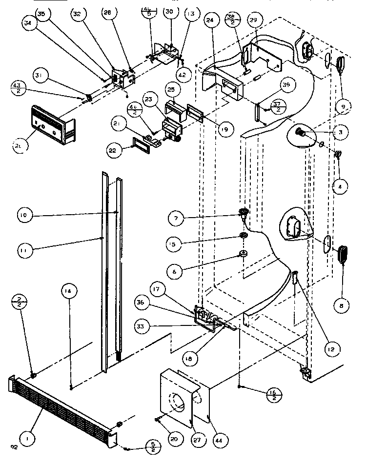 Amana SXDE522K-P1109902W controls & cabinet (ref/frz) diagram