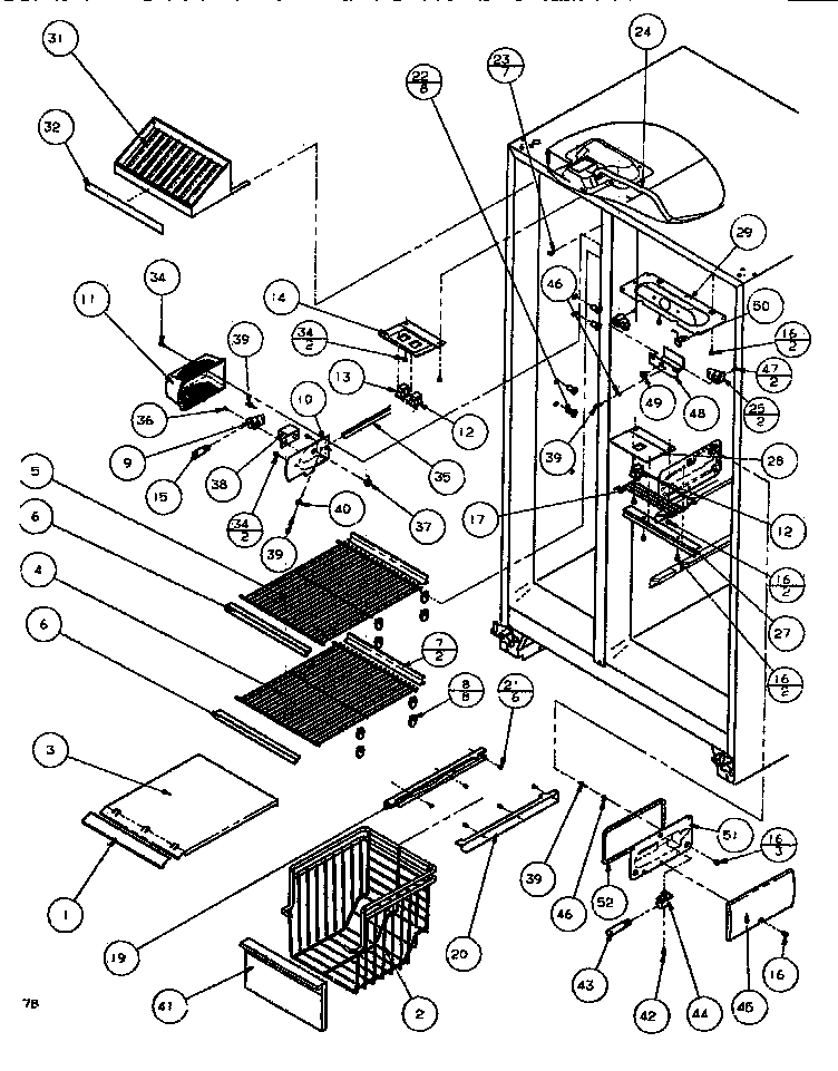 Amana SBDE520K-P1109903W freezer shelving & ref light diagram