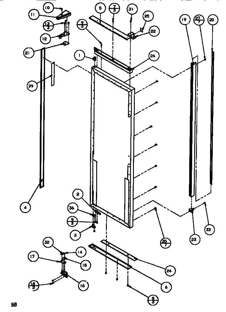 Amana SBDT520M-P1164101W door/hinge/trim refrigerator diagram