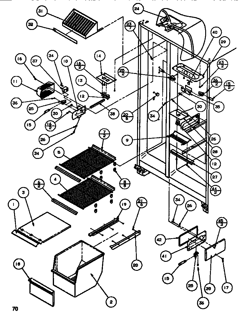 Amana SBDT520M-P1164101W freezer shelving & ref light diagram