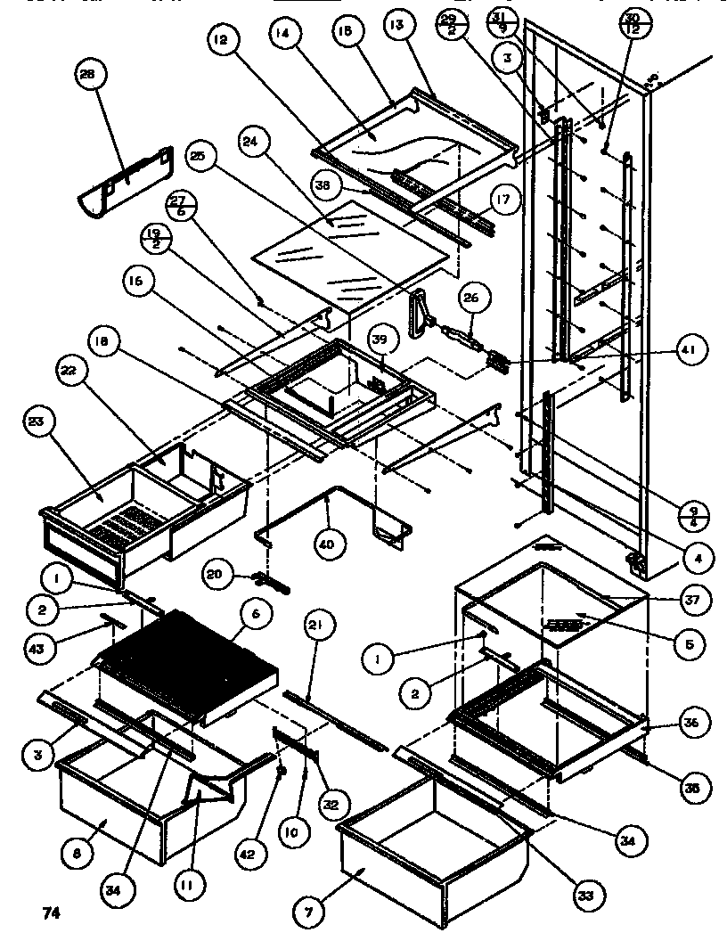Amana SBDT520M-P1164101W shelving & drawers (ref) diagram