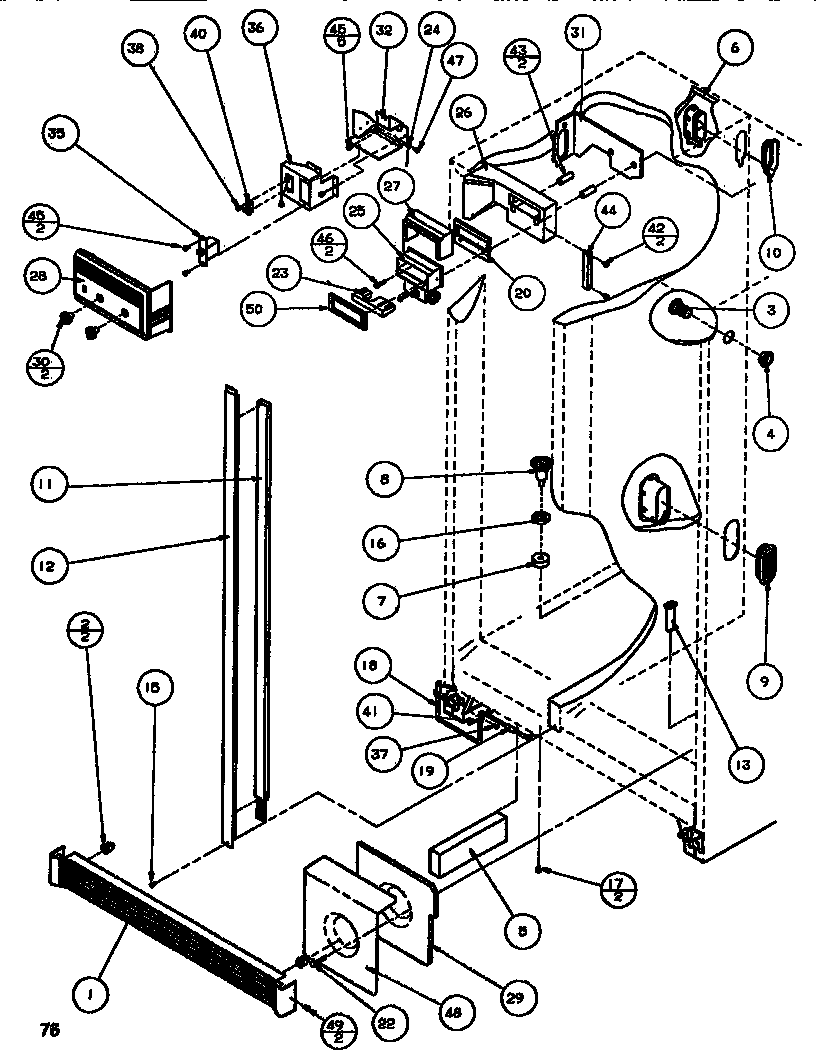 Amana SBDT520M-P1164101W controls & cabinet (ref/frz) diagram