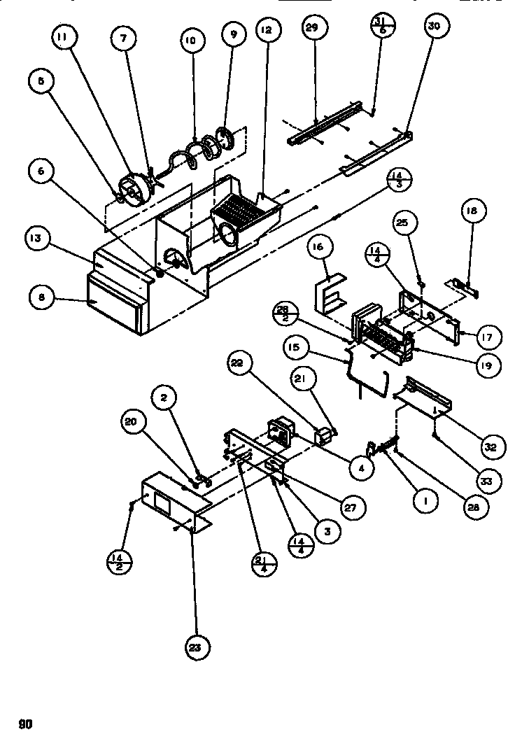 Amana SBDT520M-P1164101W ice bucket & icemaker diagram
