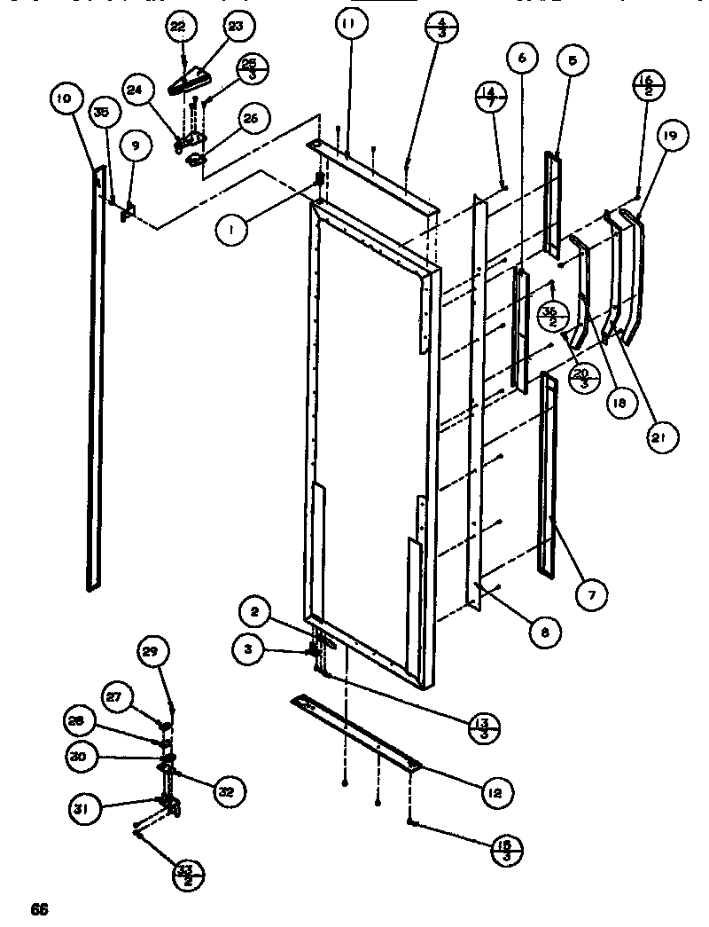 Amana SXDT522K-P1140601W door/hinge/trim refrigerator diagram