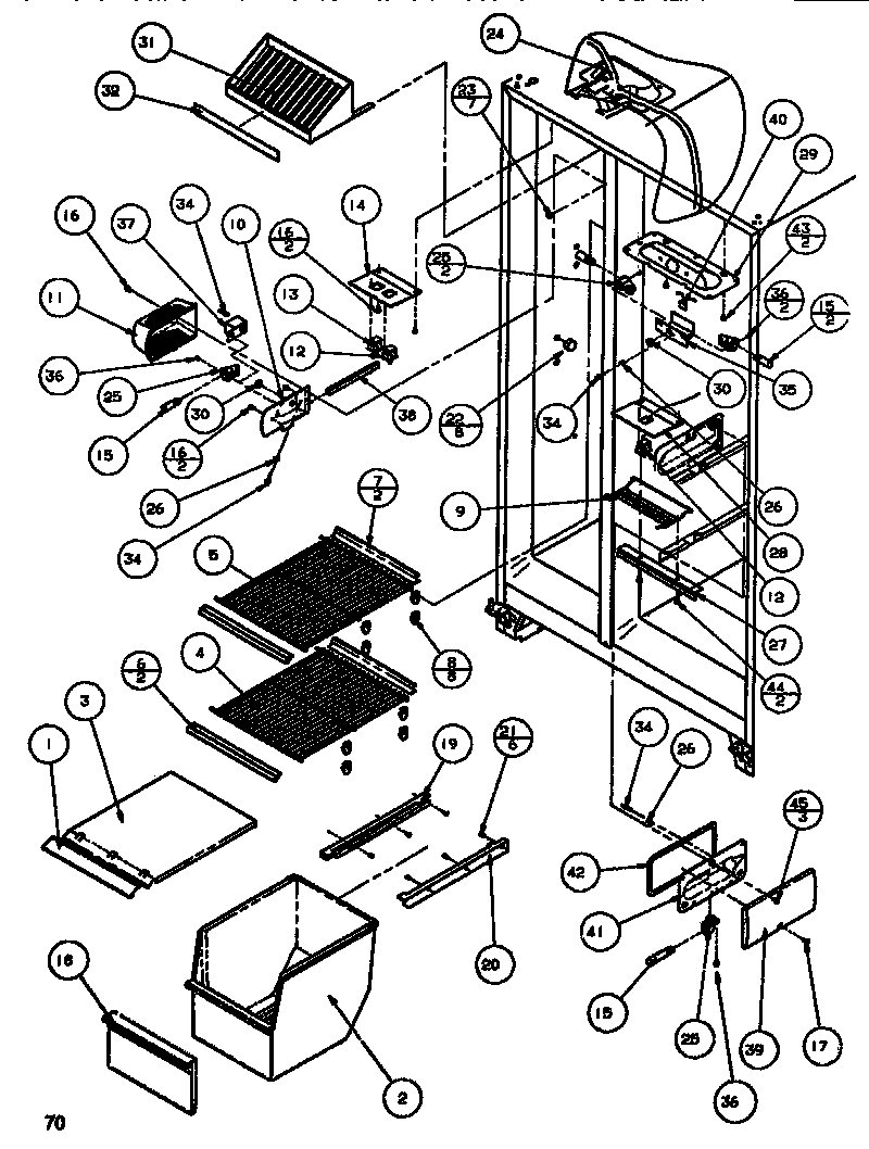 Amana SXDT522K-P1140601W freezer shelving & ref light diagram