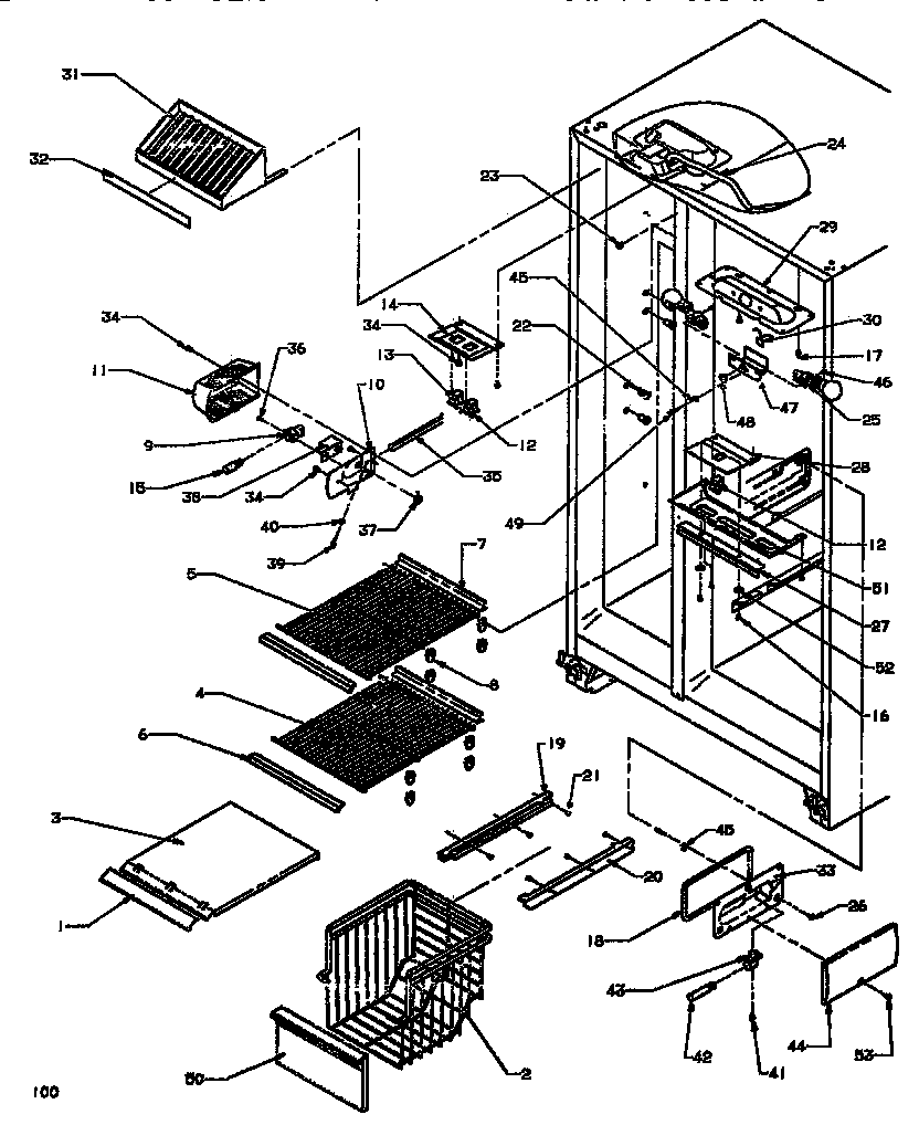 Amana SSD522NBL-P1181001WL freezer shelving & ref light diagram