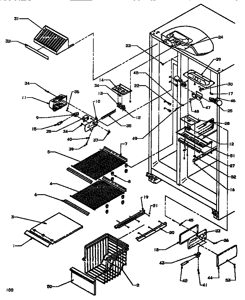 Amana SXD520NW-P1181101WW freezer shelving & ref light diagram