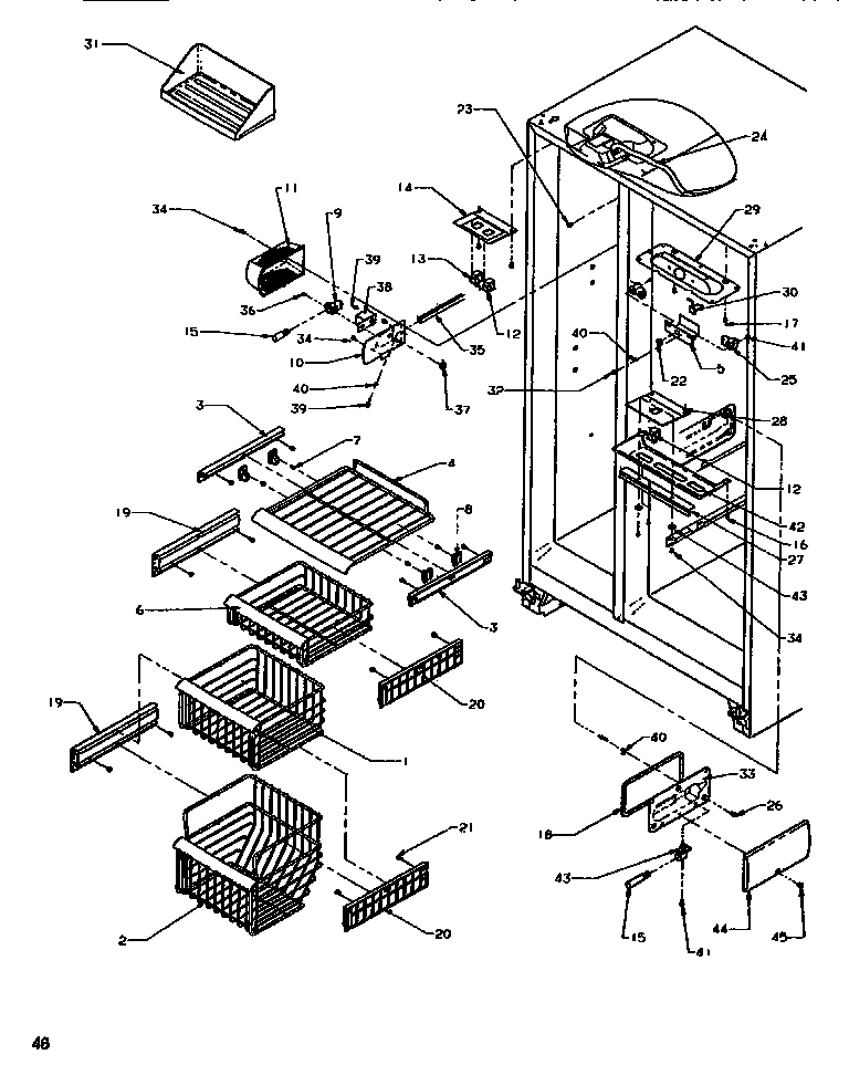 Amana SSD522SBL-P1184701WL freezer shelving & ref light diagram