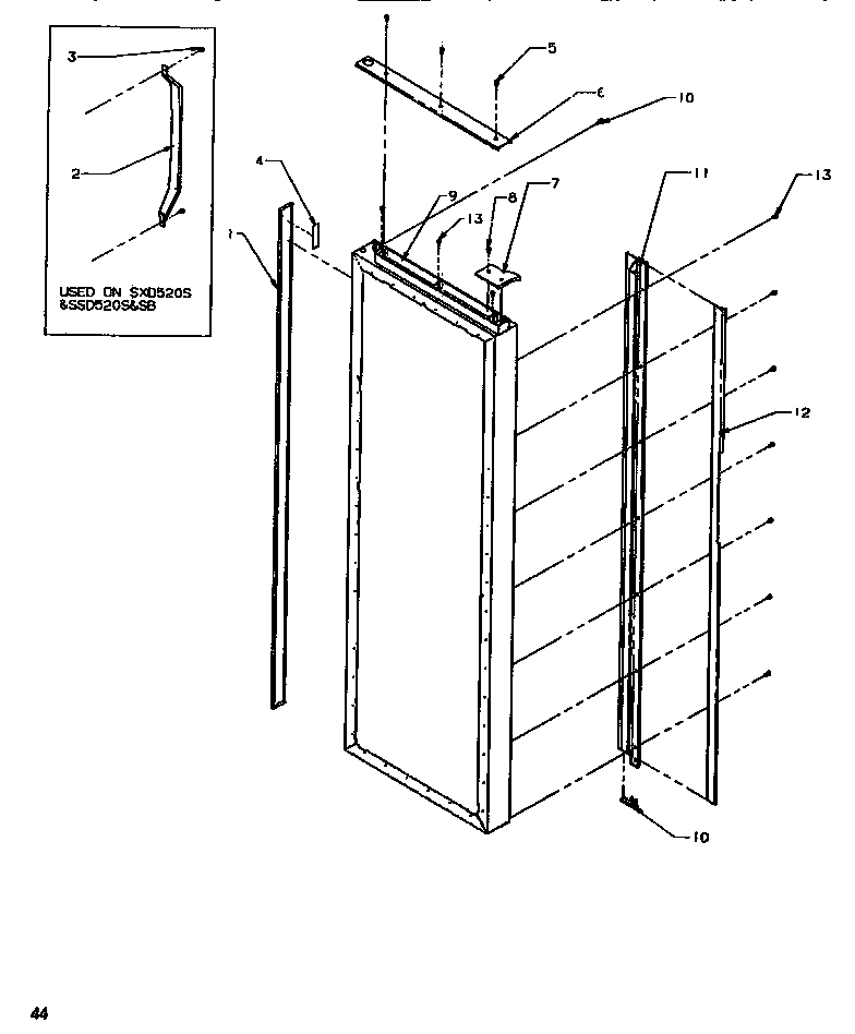 Amana SRD520SW-P1186301WW door & handle trim refrigerator diagram