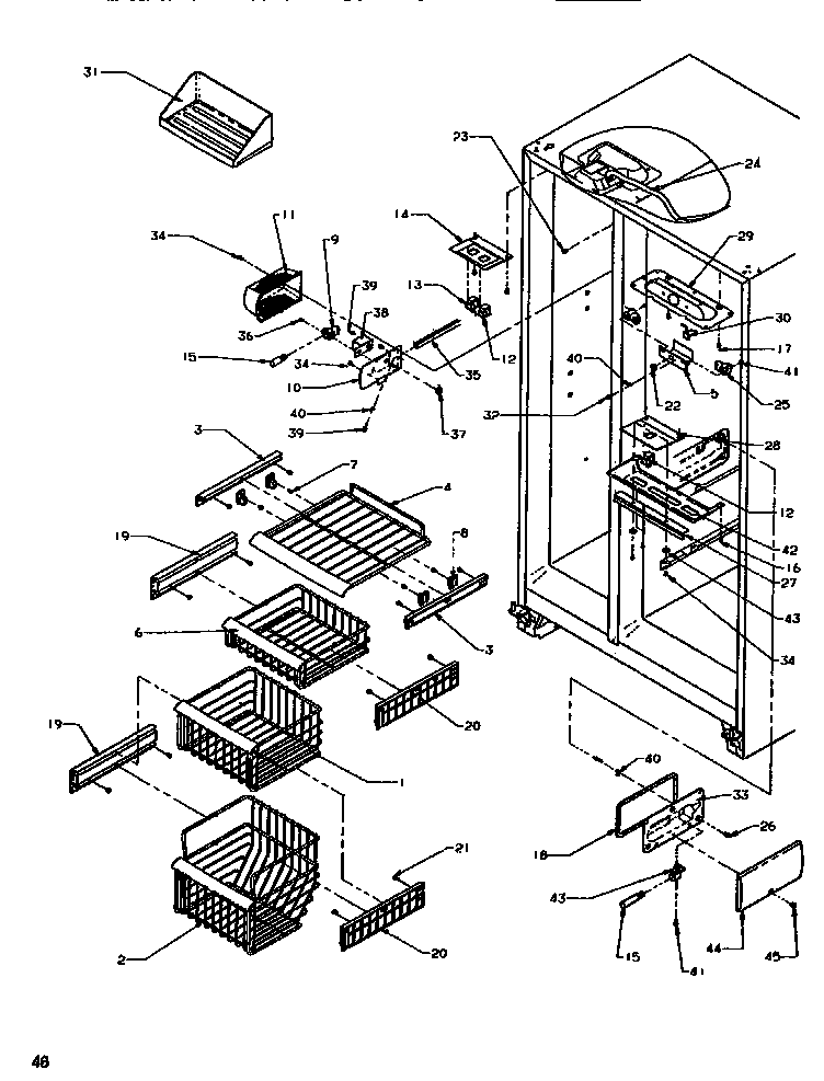 Amana SRD520SW-P1186301WW freezer shelving & ref light diagram