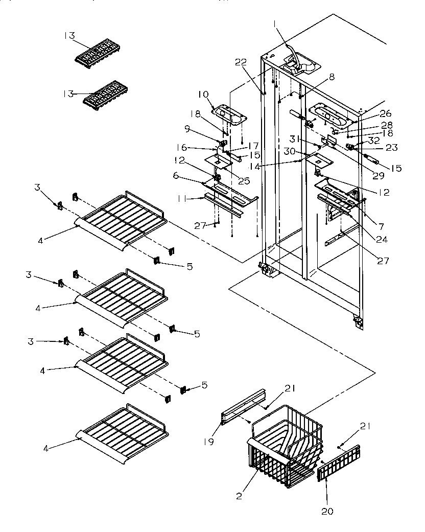 Amana SG521SBL-P1197001WL freezer shelving and refrigerator light diagram