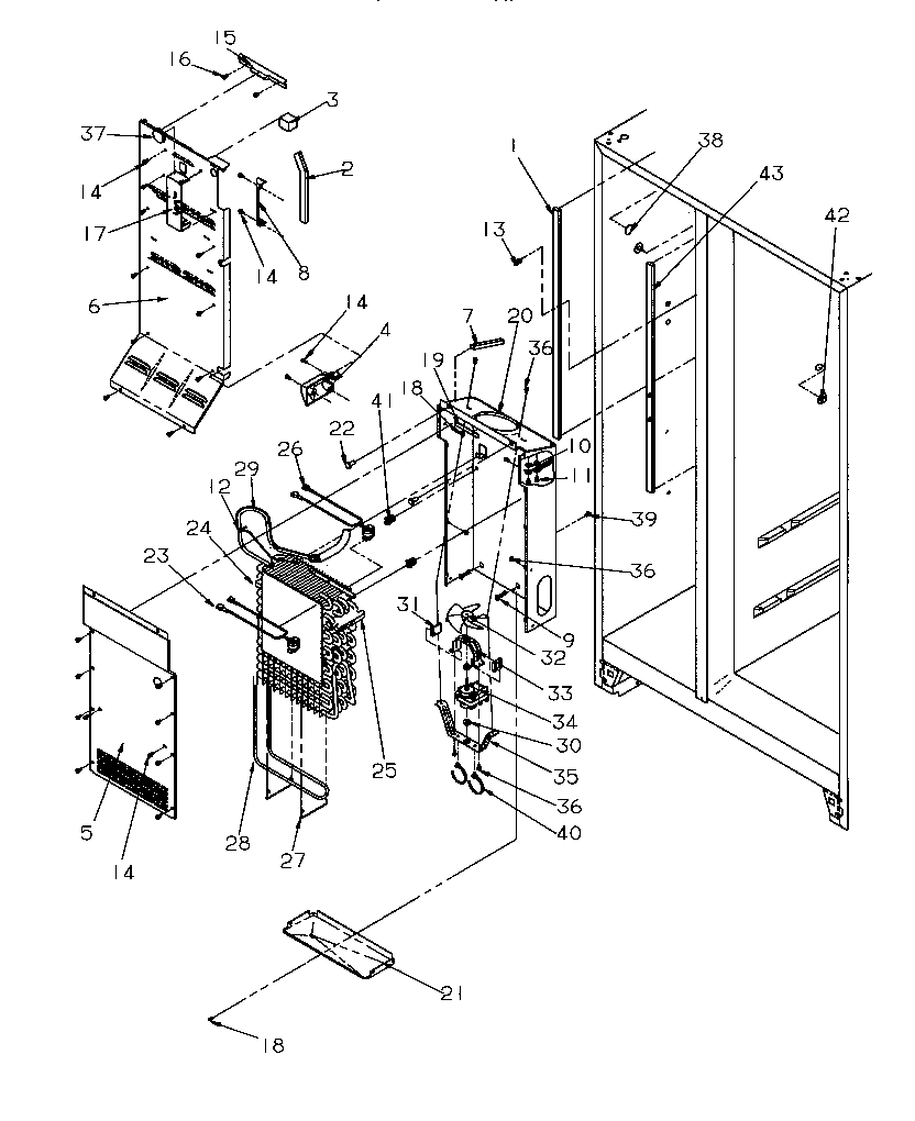 Amana SG521SBL-P1197001WL freezer evaporator and air handling diagram