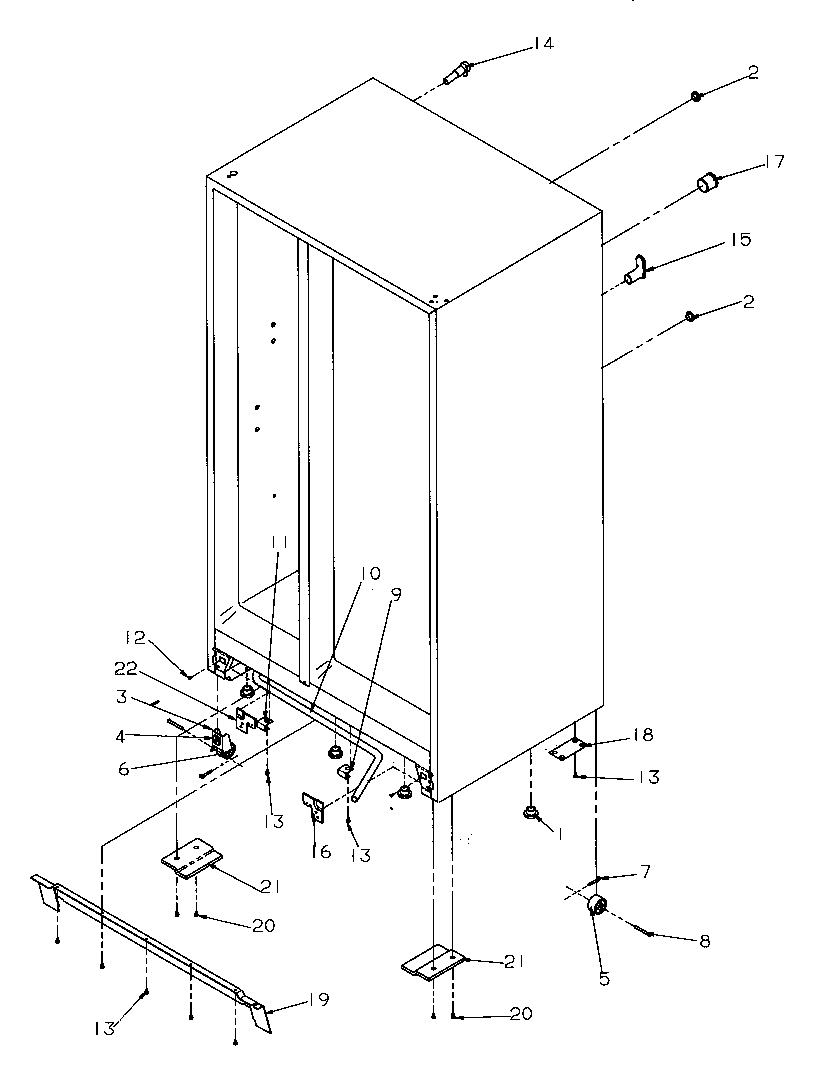 Amana SG521SBL-P1197001WL drain and rollers and cabinet back diagram